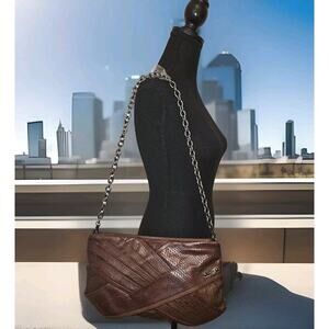 Rafe New York Handbag Clutch Brown Leather Croc Snake Embossed EUC 12.5X8.5